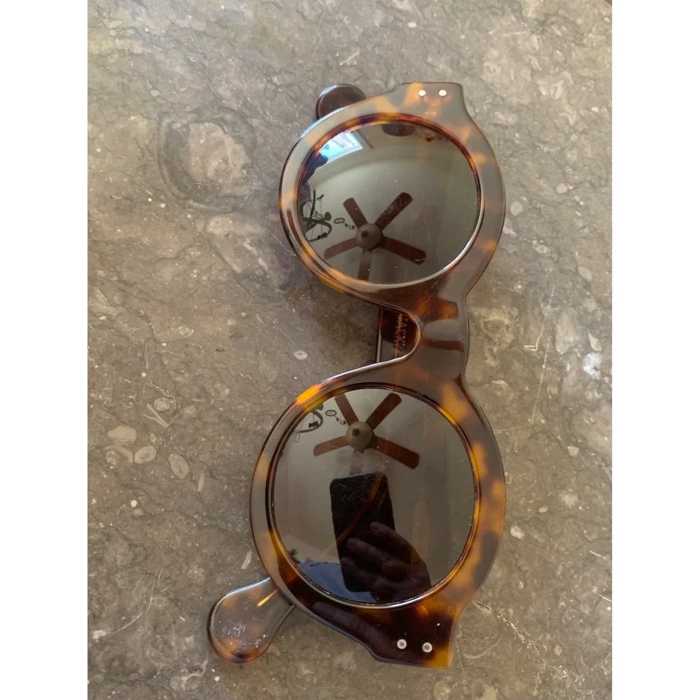Antica Occhialeria Jauny 47 Tortoise Round Sunglasses Handcrafted In Florence
